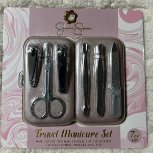Jessica Simpson Pink Silver Ultimate 7 Piece Manicure Pedi Set Travel Case Incl